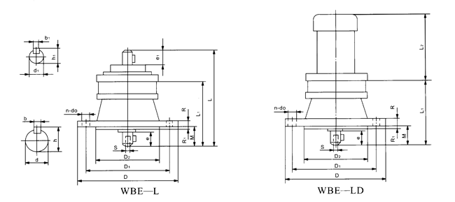 WBL、WBLD型立式單級微型擺線針輪減速機外型及安裝尺寸