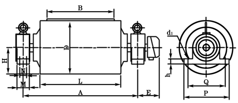 YT 型油浸式电动滚筒安装尺寸及外形参数表