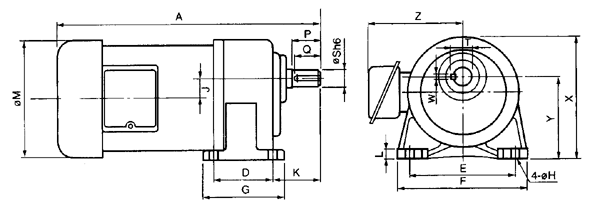 台湾ZL、ZF小型齿轮减速电机三相卧式外形尺寸