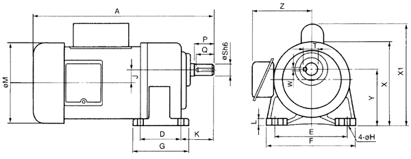 台湾ZL、ZF小型齿轮减速电机单相卧式外形尺寸