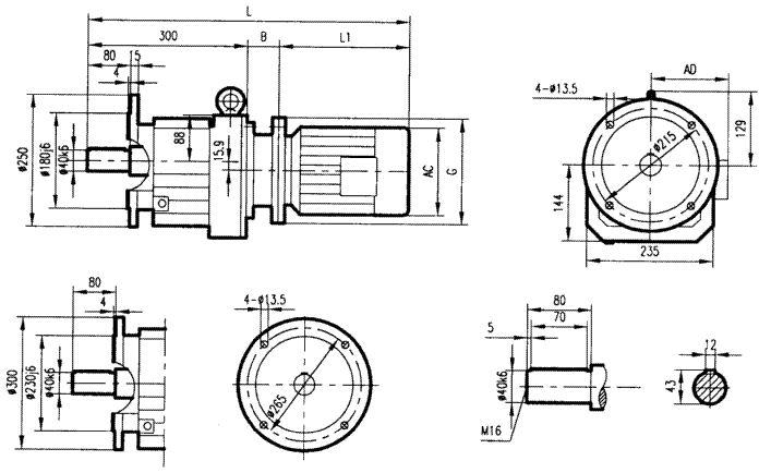 GRF87系列斜齿轮减速电机安装结构尺寸