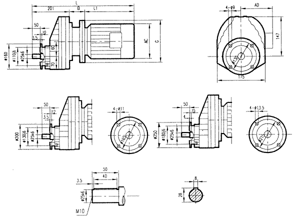 GRXF67係列斜齒輪減速電機安裝結構尺寸