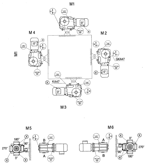 GKAT/GKA37-157斜齒輪弧齒錐齒輪減速電機安裝形式圖