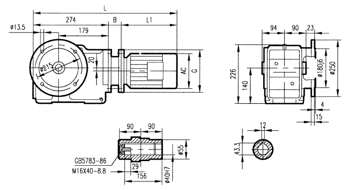 GKA77型斜齿轮弧齿锥齿轮减速电机安装结构图尺寸