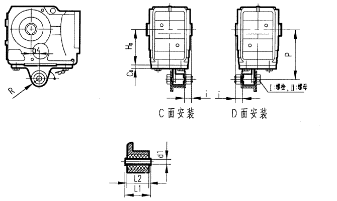 GKAT37-107型斜齿轮弧齿锥齿轮减速电机安装结构图尺寸
