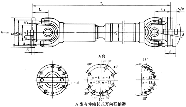 A型有伸缩长式万向联轴器（JB/T3241-91）