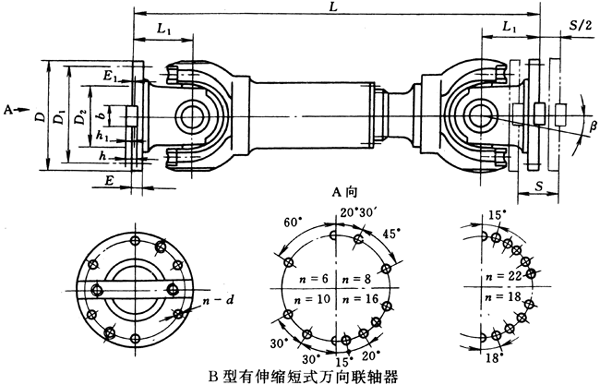 B型有伸缩短式万向联轴器（JB/T3241-91）