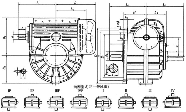 TPS125、TPS160、TPS200、TPS250、TPS315、TPS400、TPS500、通用型減速器形式及外形尺寸