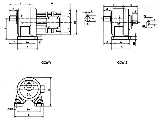 GCW18、GCW22、GCW28係列臥式外型及安裝尺寸