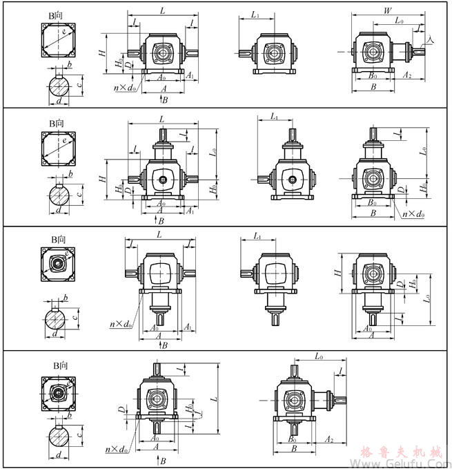 TC2、TC4、TC6、TC7、TC8、TC10、TC12、十字螺旋錐齒輪換向減速機安裝尺寸