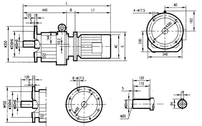 GRF97係列斜齒輪減速電機安裝結構尺寸