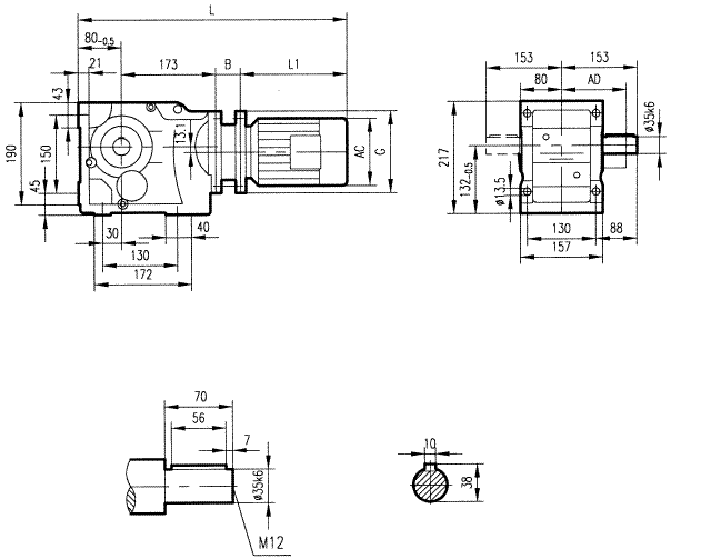 GK57型斜齒輪弧齒錐齒輪減速電機安裝結構圖尺寸