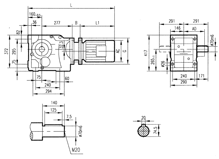 GK97型斜齒輪弧齒錐齒輪減速電機安裝結構圖尺寸