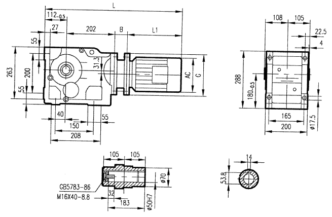 GKA77型斜齒輪弧齒錐齒輪減速電機安裝結構圖尺寸