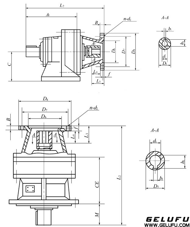 B系列上海变速机械厂标准行星摆线针轮减速机接盘安装外形及安装尺寸 B系列上海变速机械厂标准行星摆线针轮减速机接盘安装外形及安装尺寸