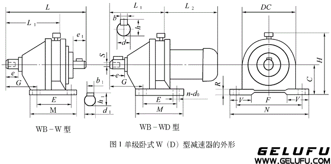 WB、WBD型臥式單級微型擺線減速機外型及安裝尺寸