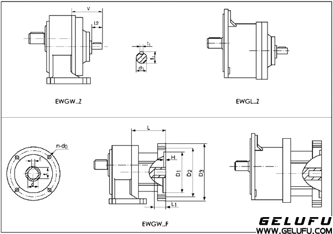 EWG係列全封閉斜齒輪減速機輸入方式尺寸圖表