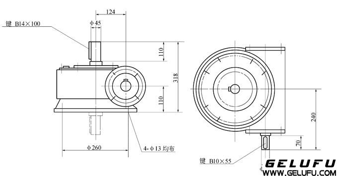 QT16A-7型塔机用蜗轮减速机外形及安装尺寸