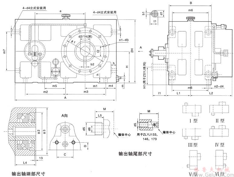 ZLYJ塑料橡胶挤出机减速机外形尺寸及装配型式